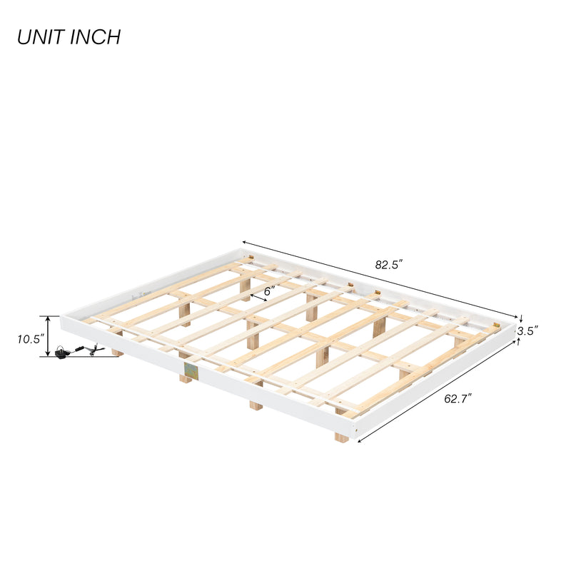 Queen Size Floating Bed with LED Lights Underneath,Modern Queen Size Low Profile Platform Bed with LED Lights,White