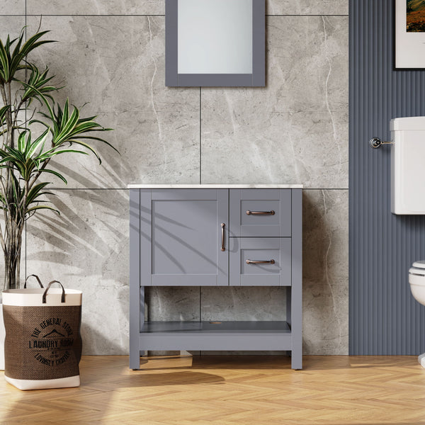 Bathroom Vanity With Mirror And Top Only - Gray