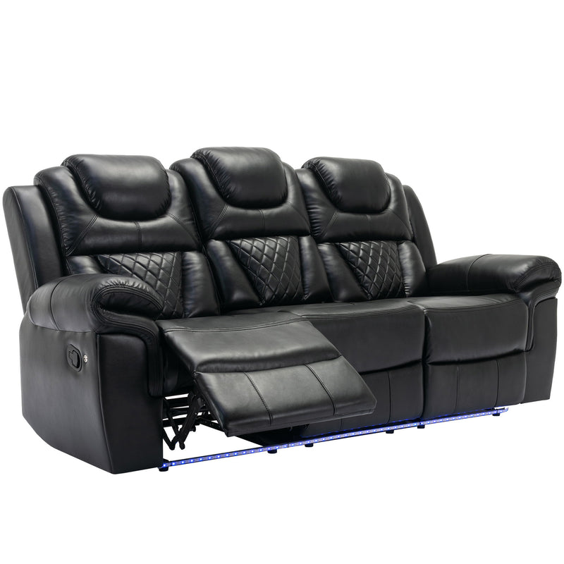 Home Theater Seating Manual Recliner Chair With Center Console And Led Light Strip For Living Room