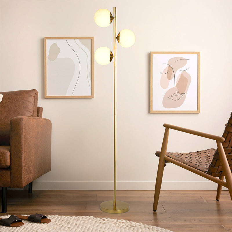 Brilliance - Modern Floor Lamp, Opal Shades And Round Base - Clear / Gold