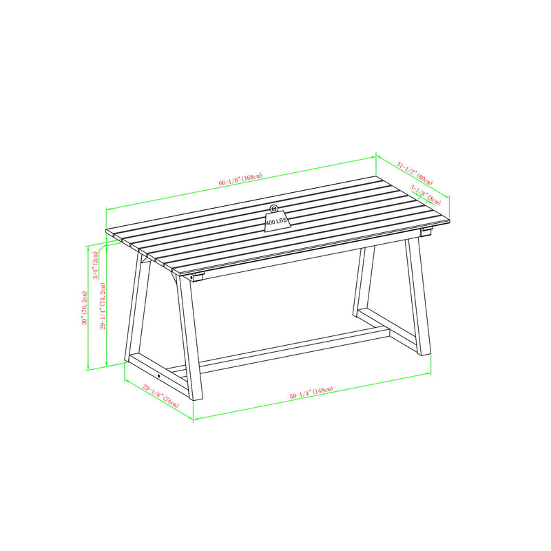 Contemporary Solid Wood Slat Top Patio Dining Table