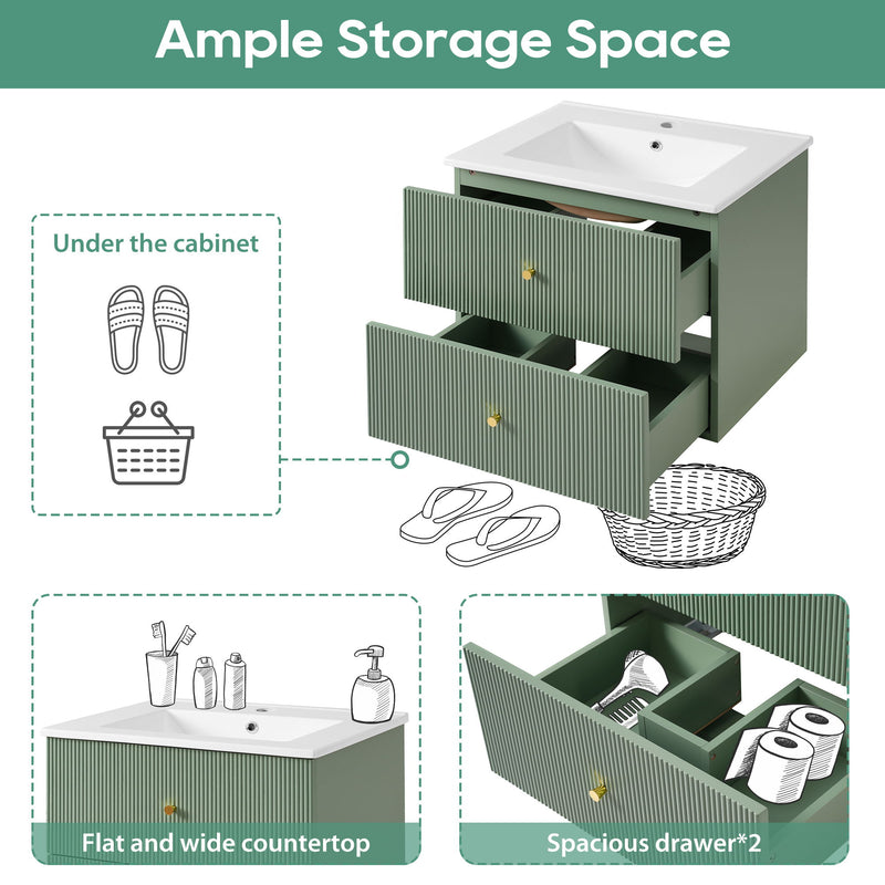 Wall Mounted Bathroom Vanity With 2 Drawers, Ideal For Small Bathrooms