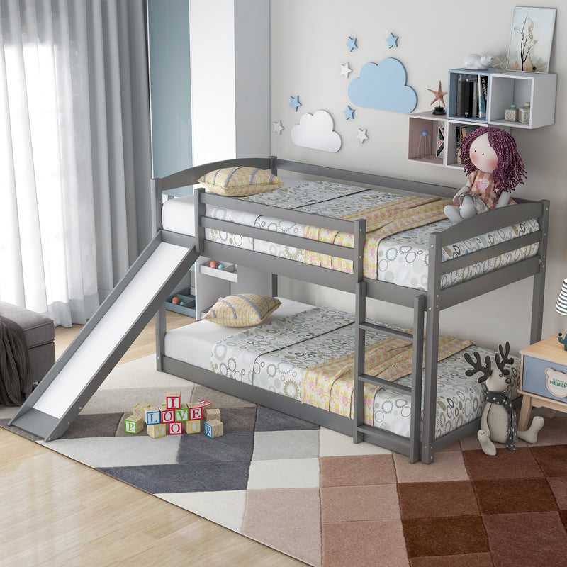 Twin over Twin Bunk Bed with Convertible Slide and Ladder , Gray(Old SKU:WF281725AAE)