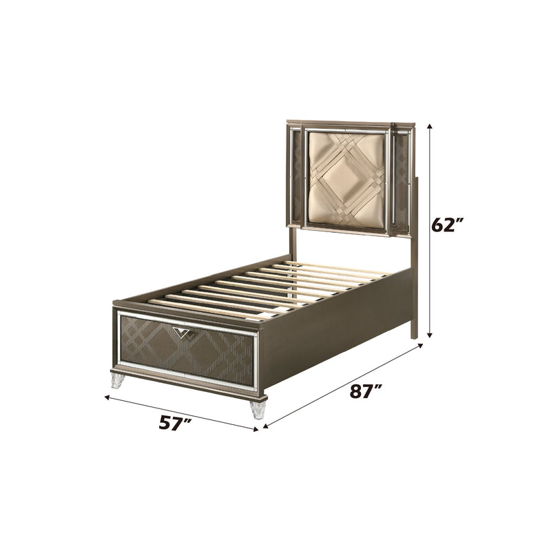 Skylar - Full Bed With LED & Storage - Dark Champagne