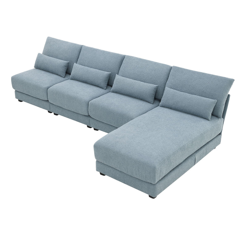 Oversized Deep Seat Sectional Sofa With Reversible Chaise, Loop Yarn Fabric 5-Seat Armless Indoor Furniture, Convertible L-Shaped Couch For Living Room, Apartment