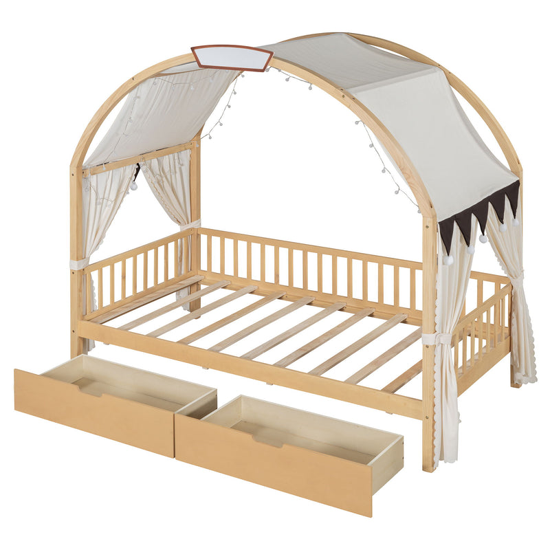 Bed With Arched Roof And 2 Drawers