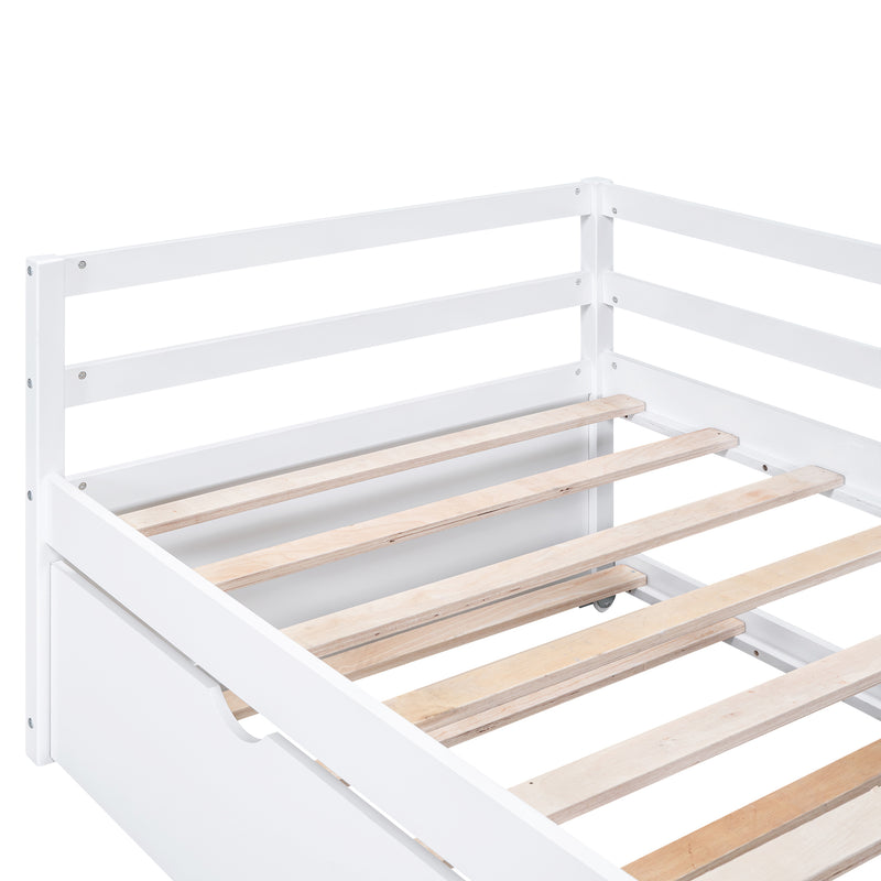 Twin Size Wood Daybed with Twin Size Trundle, White