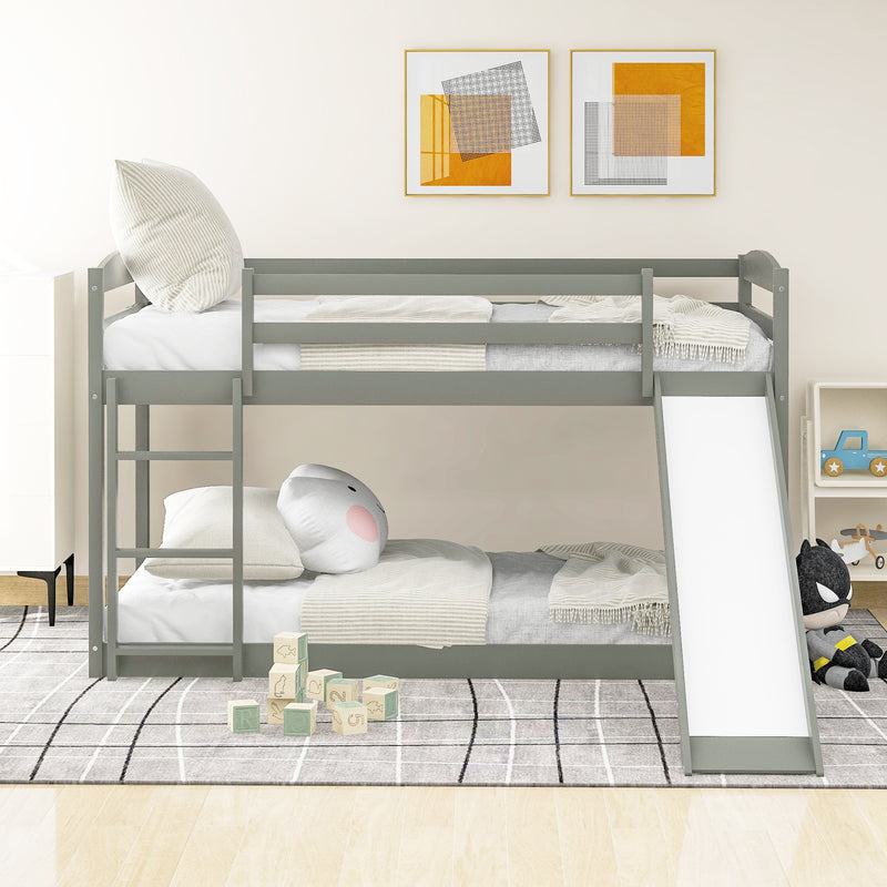 Twin over Twin Bunk Bed with Convertible Slide and Ladder , Gray(Old SKU:WF281725AAE)