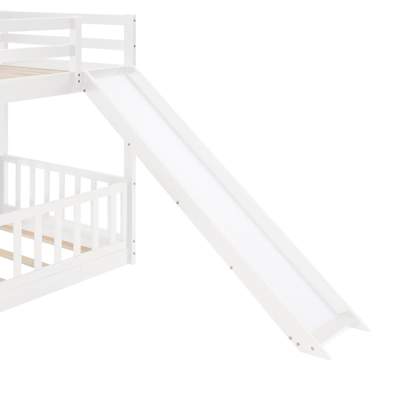 Twin Over Twin Bunk Bed with Slide and Ladder, White(Old SKU:LP000009AAK)