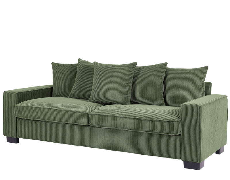 Luxe Corduroy Sofa With 5 Matching Toss Pillows, Sleek Design, Spacious And Comfortable 3 Seater Couch