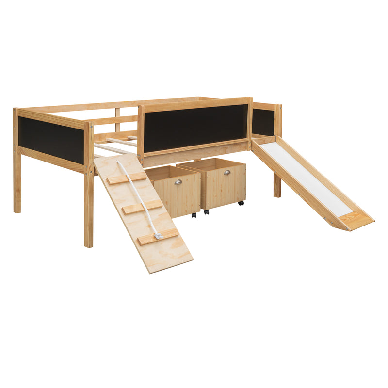 Twin size Loft Bed Wood Bed with Two Storage Boxes - Natrual ( old sku: LP000075AAM )