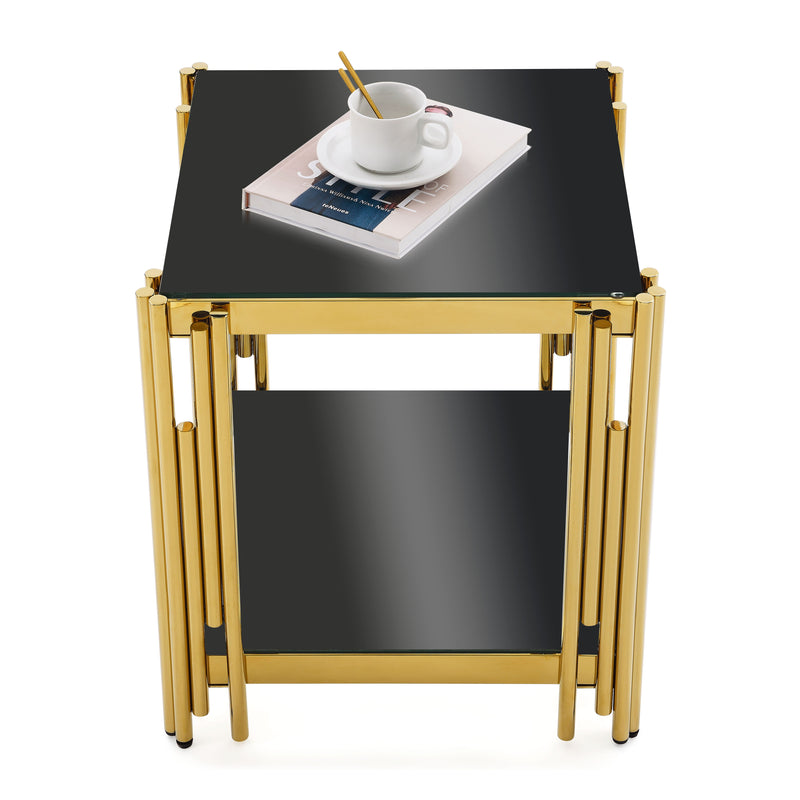 Square End Table With Tempered Glass Top For Living Room