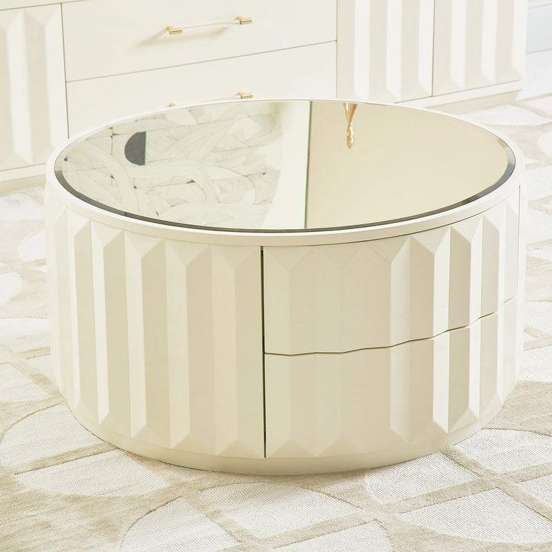 Facino - Round Storage Coffee Table - White Birch