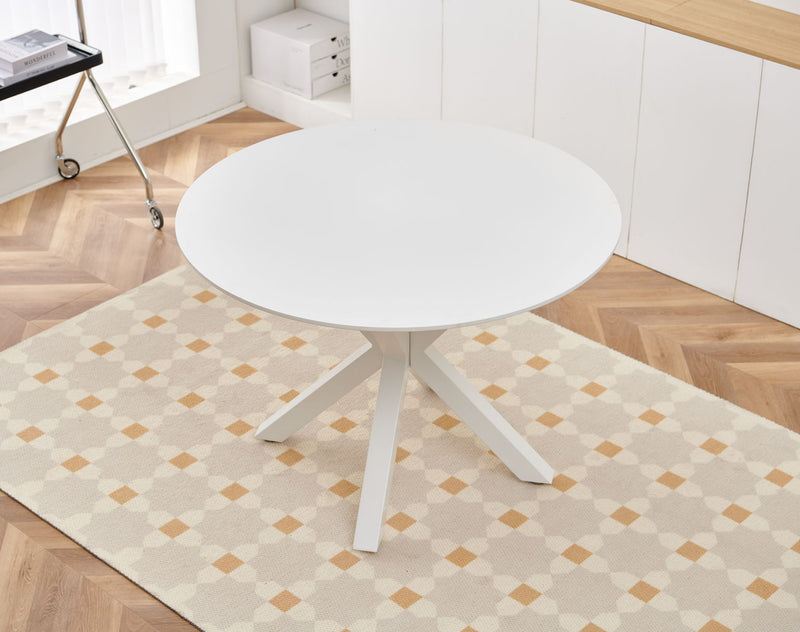 5 Pieces Dining Set, Table Cross Leg Mid-Century Dining Table For 4 - 6 People With Round MDF Table Top, Pedestal Dining Table, End Table Leisure Coffee Table - White