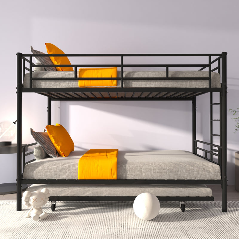 Bunk Bed Twin over Twin with Trundle Black,CPC Certified,No Box Spring Needed,Heavy Duty,Easy to assemble