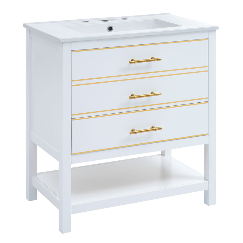 Modern Bathroom Vanity Cabinet Combo With Open storage, Two Drawers