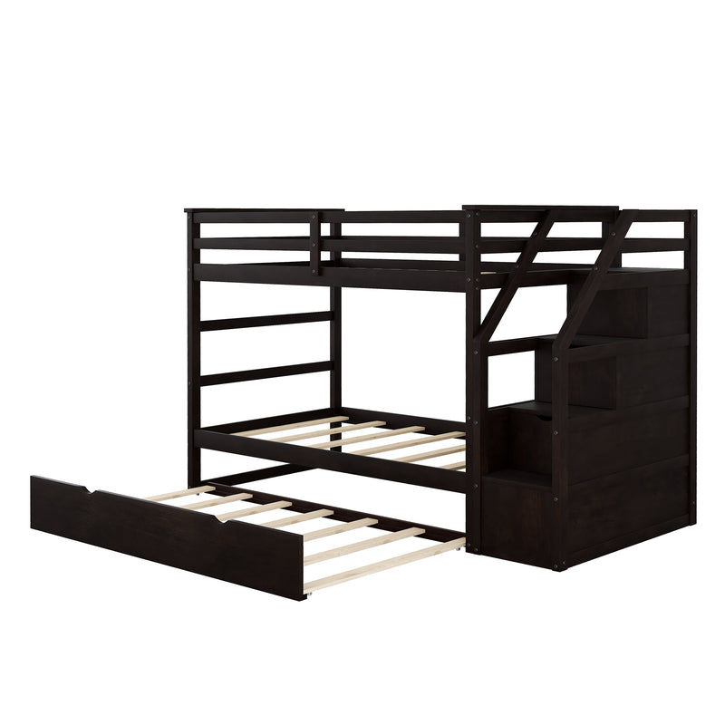 Twin-Over-Twin Bunk Bed with Twin Size Trundle and 3 Storage Stairs,Espresso (OLD SKU :LP000064AAP)