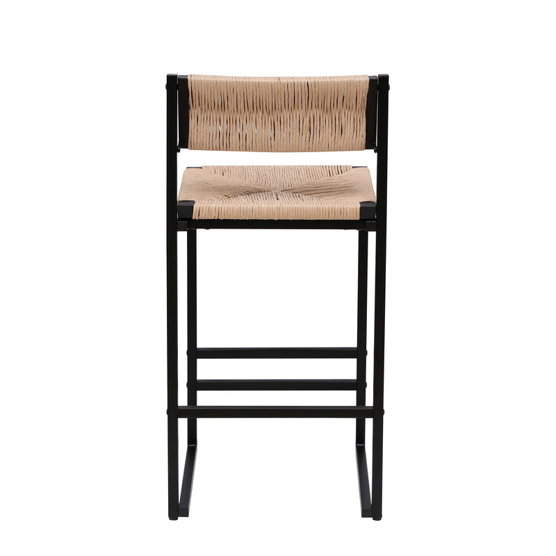 Bar Stools Paper Rope Weave Dining Chairs With Back Hand Weave Stools For Kichen Island, Bar & Counter (Set of 2)