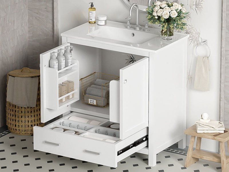 Bathroom Vanity With Single Sink, Combo Cabinet Undermount Sink, Bathroom Storage Cabinet With Two Doors And A Drawer, Soft Closing, Multifunctional Storage, Solid Wood Frame