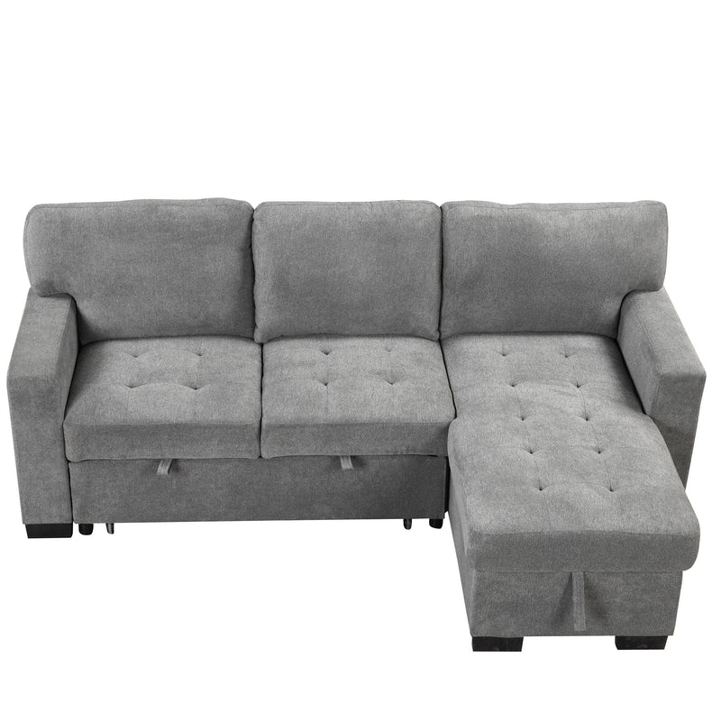 Stylish And Functional Light Chaise Lounge Sectional With Storage Rack Pull-Out Bed Drop Down Table And USB Charger