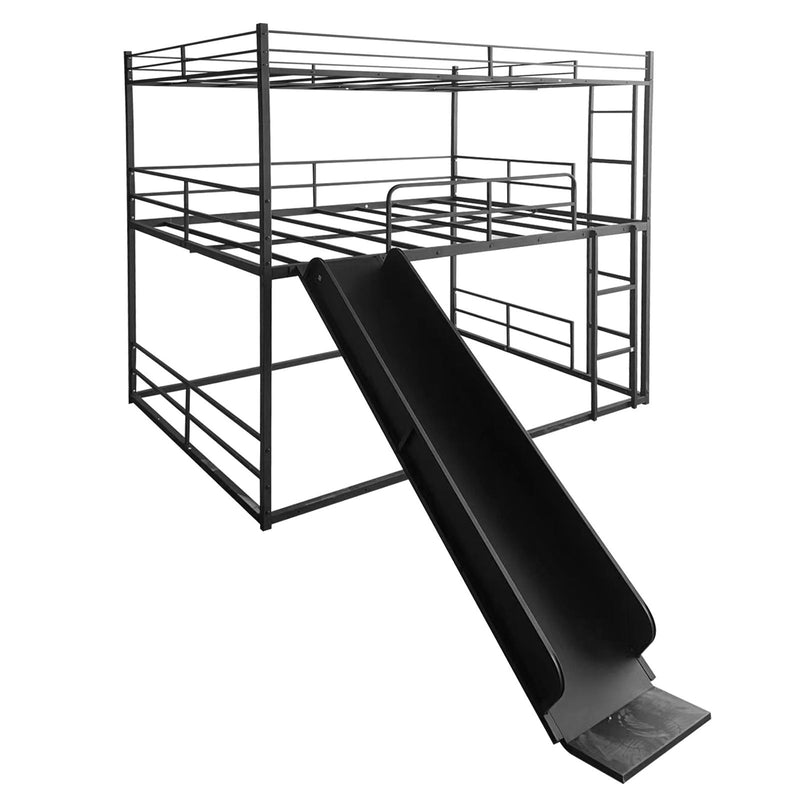 Twin Size House Loft Bed With Slide And Ladder - Black