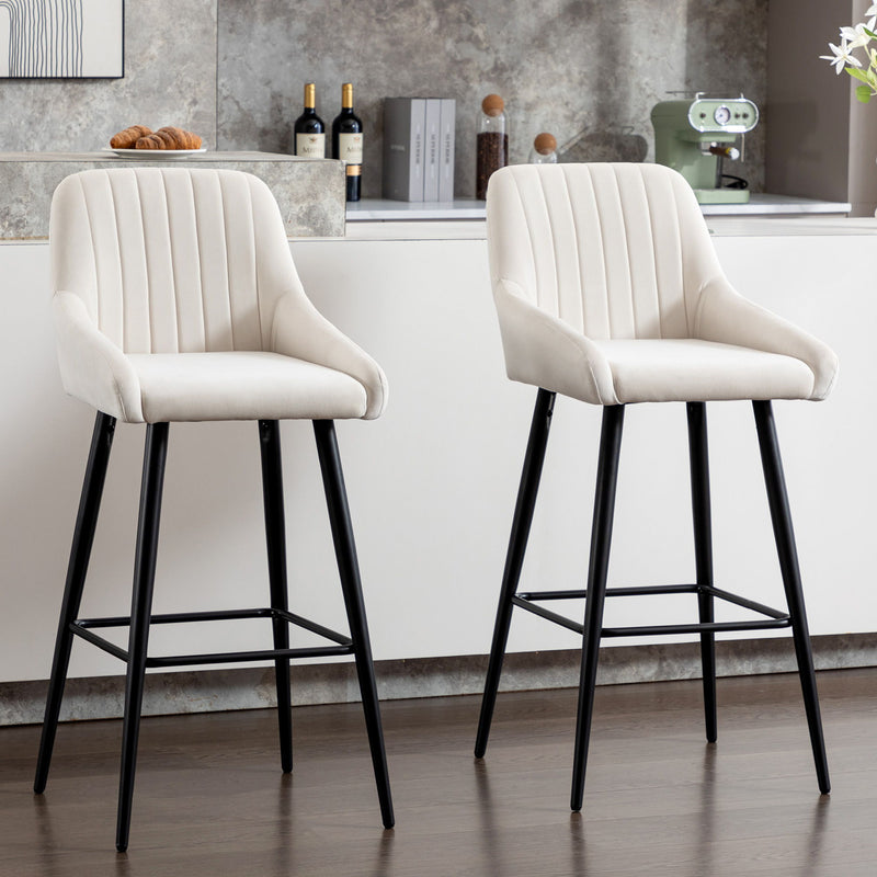 Elegant Lifestyle Modern Bar Stools, Velvet Upholstered Barstools With Back (Set of 2) Bar Chairs For Kitchen Living Room