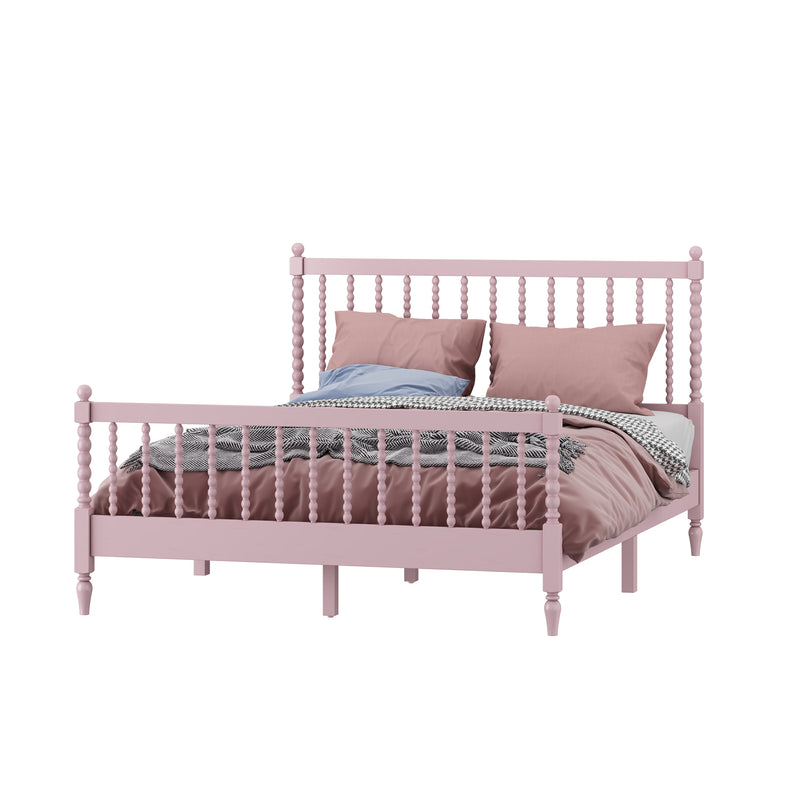 Queen Size Wood Platform Bed with Gourd Shaped Headboard and Footboard,Pink