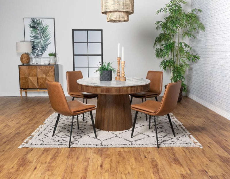 Ortega - Round Marble Top Wood Dining Table - Natural