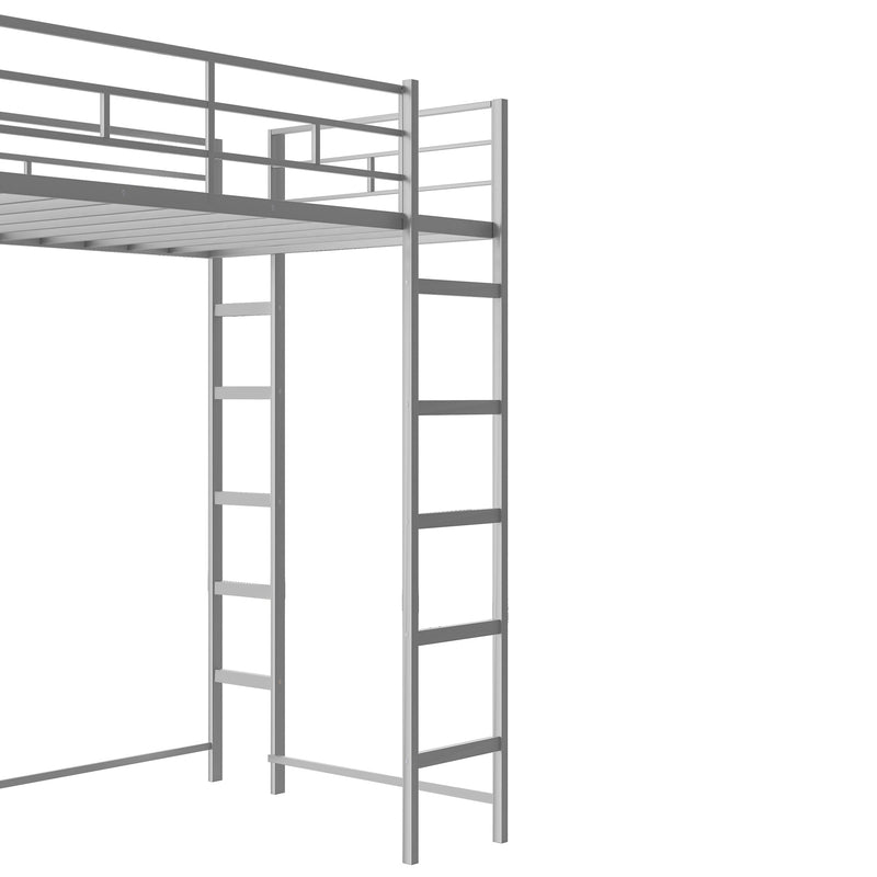 Twin Metal Loft Bed with 2 Shelves and one Desk ,Silver(Old SKU: MF281206AAN)