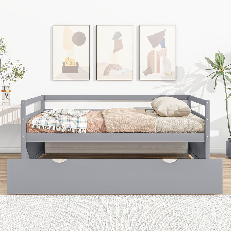 Twin Size Wood Daybed with Twin Size Trundle, Gray