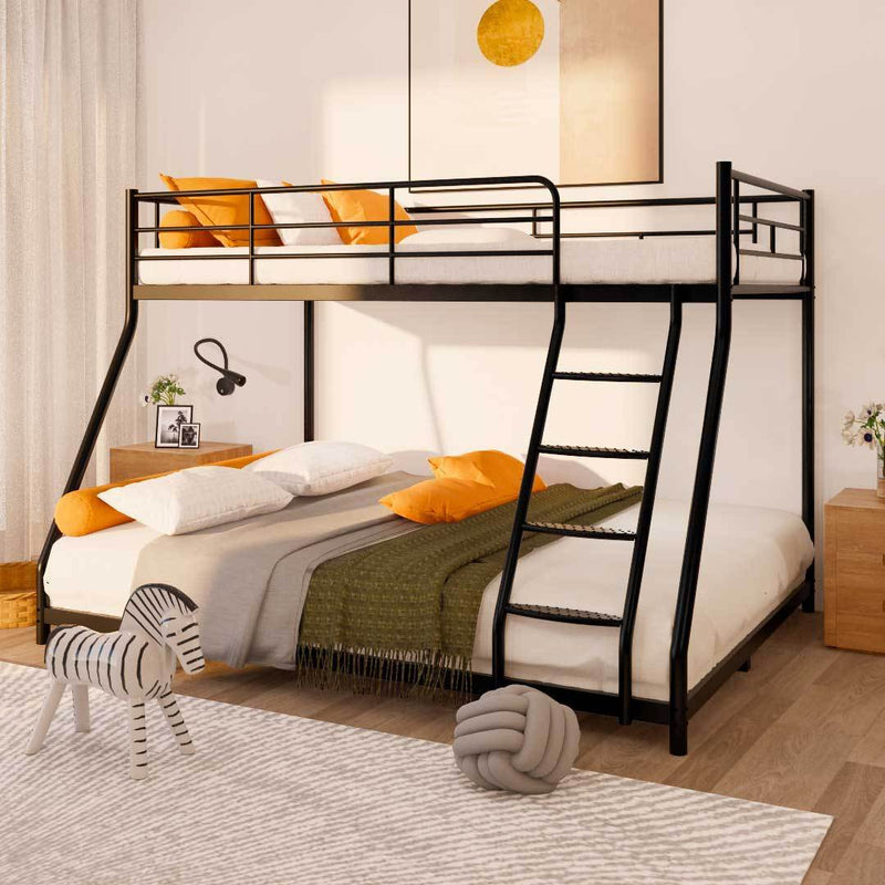 Black Twin over Full Metal Bunk Bed with Comfortable Rungs, Easy to assemble