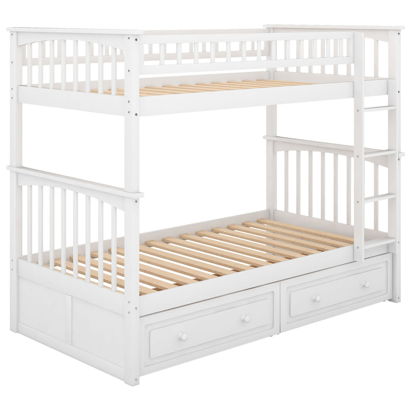 Twin Over Twin Bunk Bed With Drawers, Convertible Beds