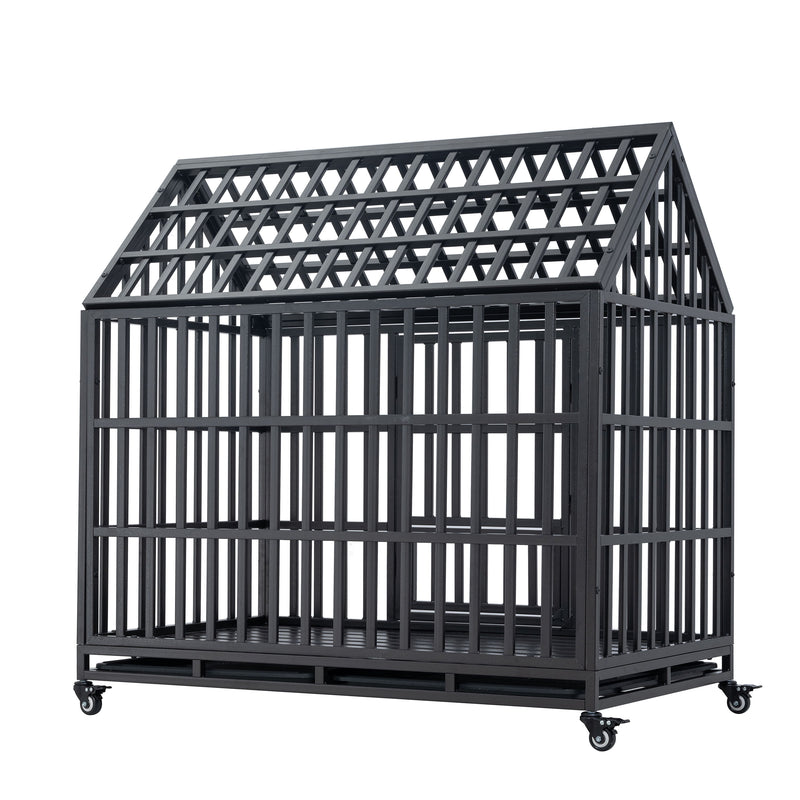 Heavy Duty Dog Cage Pet Crate With Roof & Window On Roof - Black