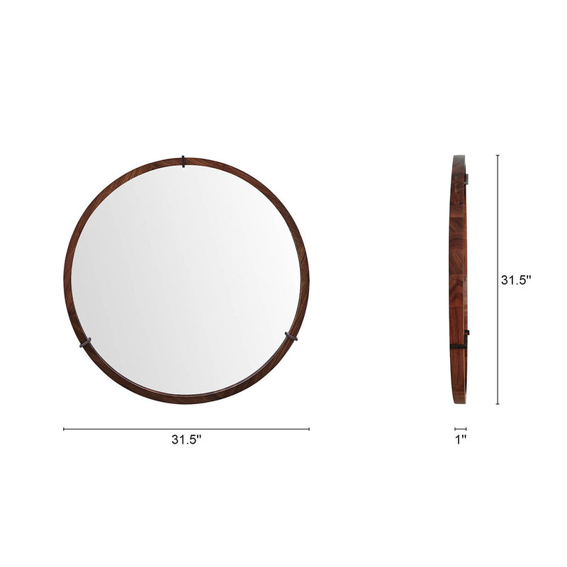 Hausen - Mid-Century Modern Round Accent Wall Mirror - Brown Walnut