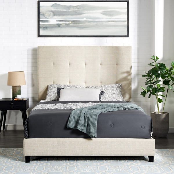 Bridgevine Home Queen Size Beige Tufted Upholstered Platform Bed