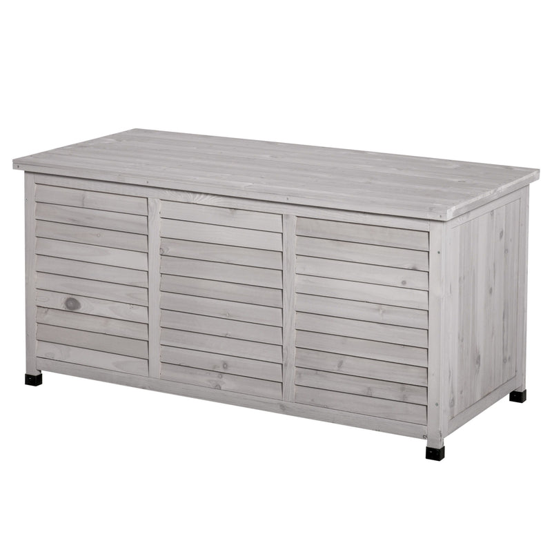 Outsunny - 75 Gallon Wooden Deck Box, Outdoor Storage Container With Aerating Gap & Weather-Fighting Finish - Gray