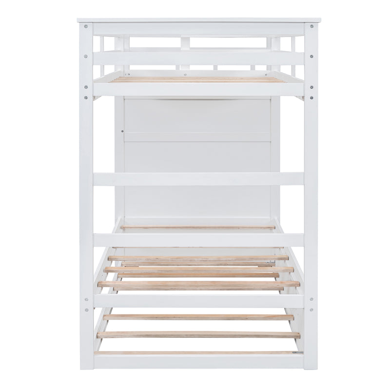 Twin Over Twin Bunk Bed with Trundle and Staircase,White(OLD SKU:LT000068AAK)