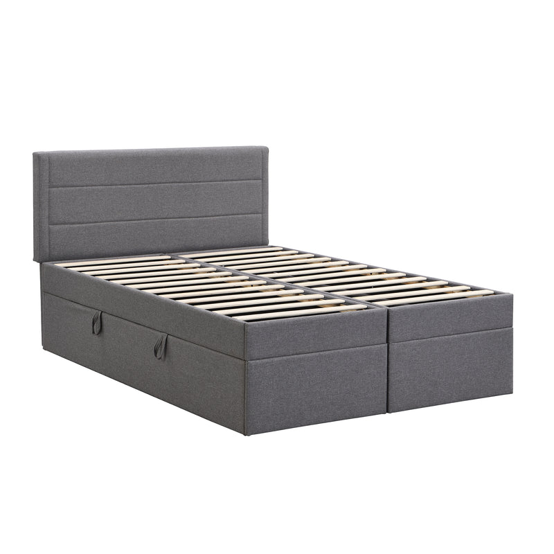 Queen Size Upholstered Platform Bed with Storage Underneath, Gray