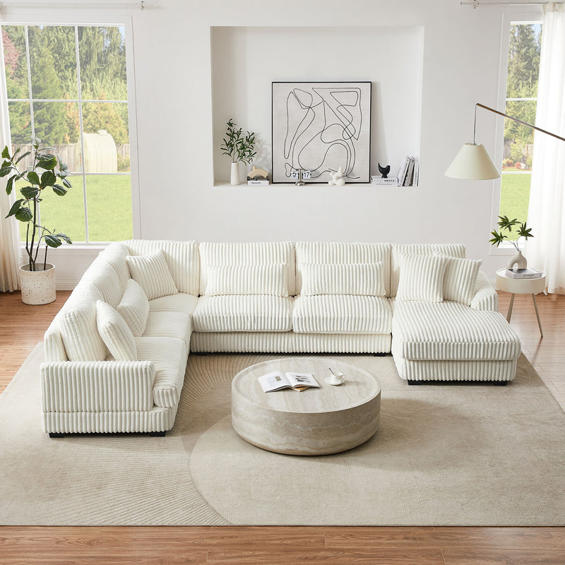 Oversized Sectional Sofa U - Shaped Sofa Couch Modern Sofa Upholstered In Soft Corduroy With A Chaise Lounge For Living Room