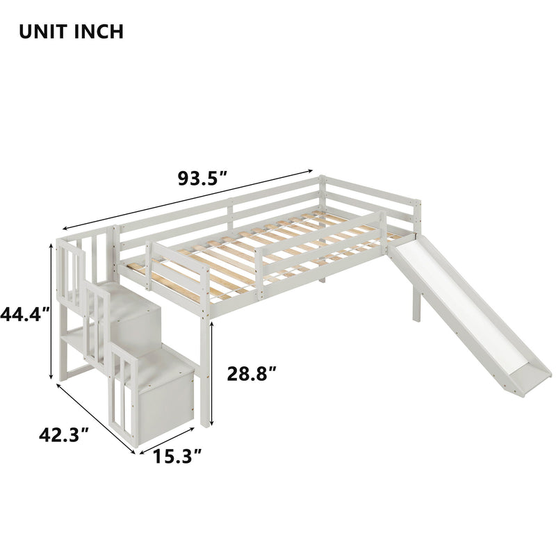 Loft Bed With Staircase, Storage, Slide, Full-Length Safety Guardrails, No Box Spring Needed