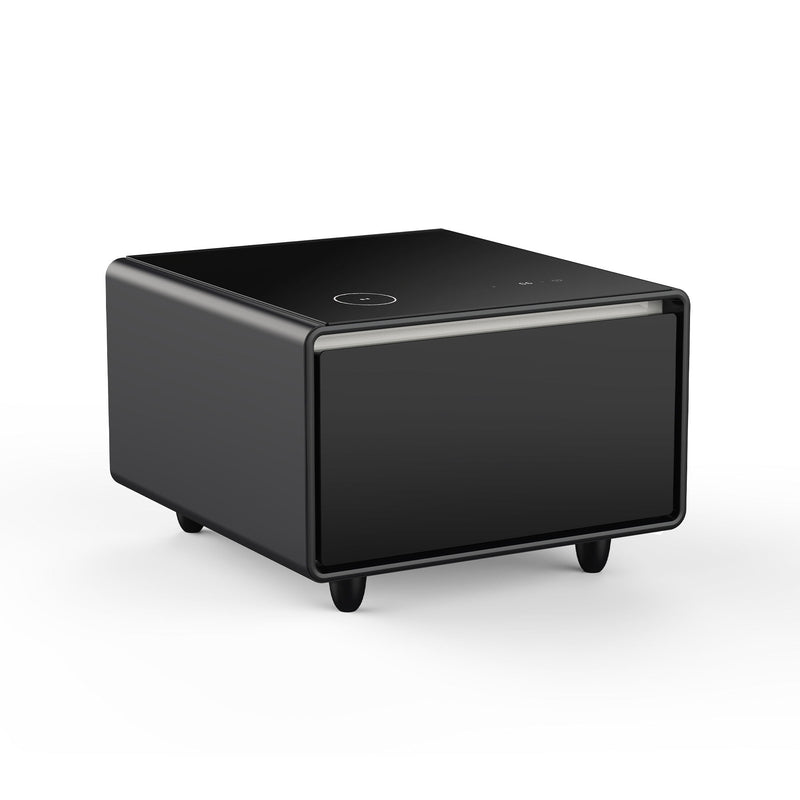 Modern Smart Side Table With Built-In Fridge, Wireless Charging, Temperature Control, Power Socket, USB Ports, Outlet Protection, Induction Light