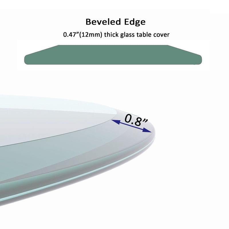 24" Round Tempered Glass Table Top Clear Glass Beveled Polished Edge