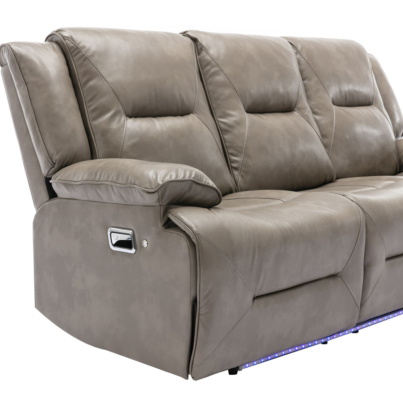 3 Seater Home Theater Recliner Manual Recliner Chair With A Led Light Strip Two Built-In Cup Holders For Living Room