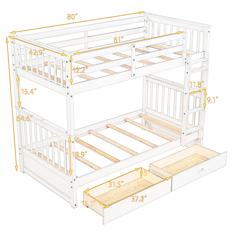 Twin-Over-Twin Bunk Bed with Ladders and Two Storage Drawers (Espresso)(OLD SKU:LT000265AAP)