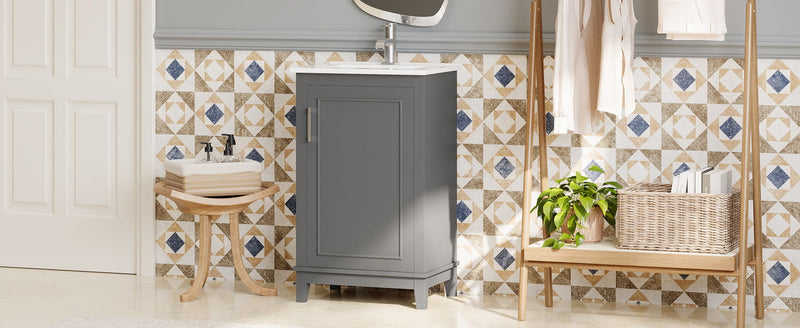 Modern Small Bathroom Vanity Cabinet With Ceramic Basin, Ample Storage, 1 Soft Close Door