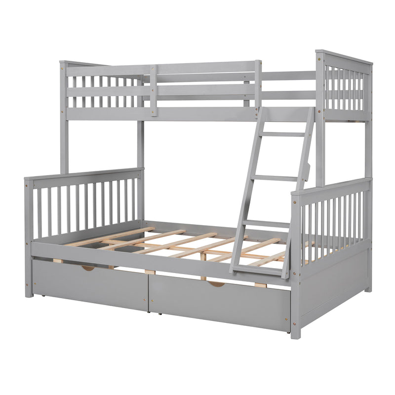 Twin Over Full Bunk Bed With Ladders And Two Storage Drawers