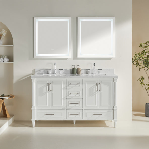 Freestanding Double Bathroom Vanity With Extra Black Handles - White