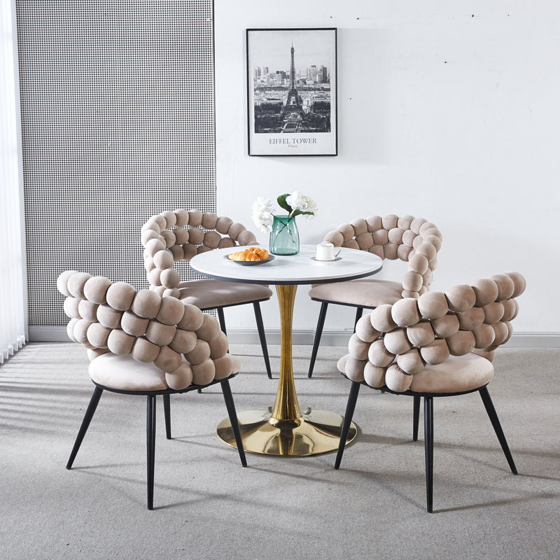 Modern Chair With Golden Color Iron Tube Legs, Soft Cushions And Comfortable Backrest, Suitable For Dining Room, Living Room, Cafe, Hairball Back