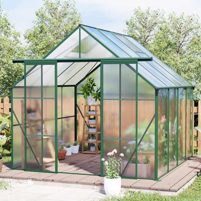 Double Door Polycarbonate Greenhouse Raised Base And Anchor Aluminum Heavy Duty Walk In Greenhouses For Outdoor Backyard In All Season