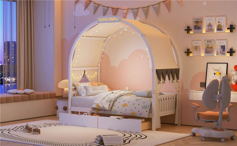 Bed With Arched Roof And 2 Drawers